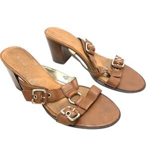 Nine West TEWELS Brown Heels Sandals Leather sz 11